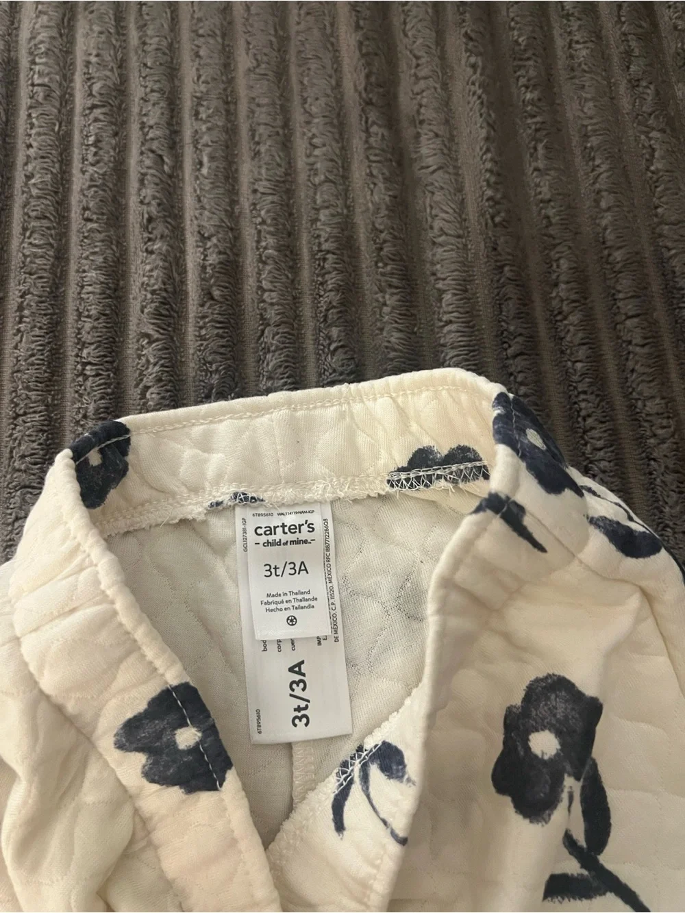 Carter's Cream Floral Quilted Kids Matching Set with Navy Flowers
